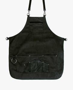 Tablier de coiffure en denim avec poches en cuir, bretelles réglables, design dos croisé, durable pour les barbiers - Product Image 3