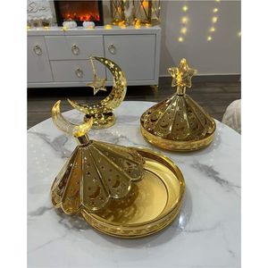 Gold Ramadan Moon Star 2 Tier Metal Serving Bowl Luxury Islamic Decorative Candy Dates Nut <b>Wedding</b> Party Table Decor Centerpiece - Product Image 2