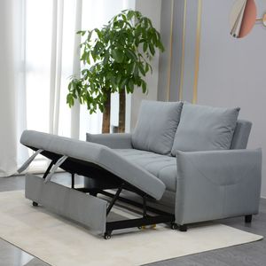 Modern Light Blue 3-in-1 <b>Sleeper</b> <b>Sofa</b> Couch Bed Convertible Loveseat Pull Out Futon with 2 Side Pillows - Product Image 5