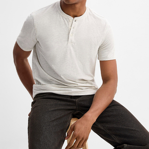 T-shirt Henley pour homme 100% coton, manches courtes, col boutonné, haut décontracté, écologique, respirant - Product Image 3