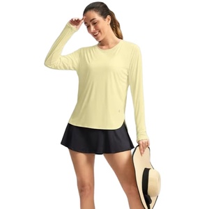 Ensemble haut et jupe sport pour femme, manches longues, col rond, séchage rapide, tricot polyester, couleur unie, printemps-été - Product Image 1