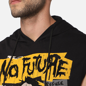 Sweat à capuche sans manches respirant 100 % coton polaire uni avec logo personnalisé pour homme – Cordon de serrage, écologique - Product Image 6