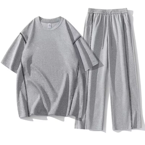 Men's Contrast Color Topstitch Hoodie Shorts Set Trendy Design Short Sleeve Casual Relaxed Style Eco-Friendly Summer Breathable - Product Image 1