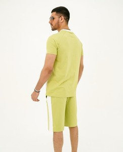 Slogan Green White Summer Formal Solid Breathable 100% Cotton <b>Knitted</b> Short <b>Set</b> - Product Image 2