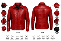 Veste en cuir et toile personnalisée pour homme Dumela, style motard, col montant, fermeture éclair, coupe ajustée, couleur unie