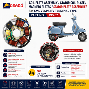 Conjunto de placa de bobina de estator tipo terminal LML Vespa NV, calidad de exportación para piezas de repuesto de motocicletas en India, Orado - Product Image 3