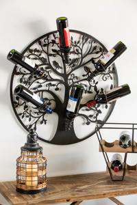 Porte-bouteille décoratif en fer noir en forme d'arbre avec accents d'oiseaux et de branches, inspiré de la nature, pour rangement suspendu de bouteilles de vin - Product Image 6