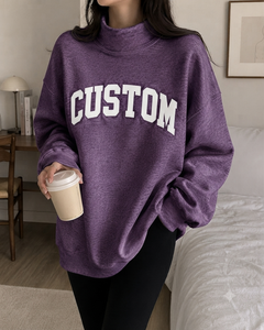 เสื้อสเวตเชิ้ตโอเวอร์ไซส์สำหรับผู้หญิง คอเต่า สไตล์สตรีทแวร์ สำหรับฤดูหนาว บุขนด้านใน แขนยาว ถักทอจากผ้าฝ้าย 100% ทรงหลวม - Product Image 1