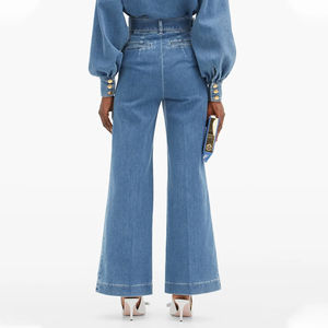 กางเกงยีนส์ทรงขาบานเอวสูงคุณภาพสูงสำหรับผู้หญิง ทรงปกติ ผ้ายีนส์ฟอกสไตล์วินเทจ สตรีทแวร์ ฤดูใบไม้ผลิ ฤดูร้อน สวมใส่สบาย - Product Image 4