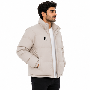 Beige Puffer Men's <b>Jackets</b> Wholesale OEM Custom Winter Lightweight Warm Polyester <b>Jacket</b> Stand Collar Zipper Casual Outerwear - Product Image 4