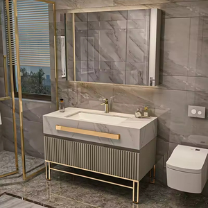 Bois massif moderne illuminé LED miroir salle de bain piédestal armoire double évier mural vanité meubles entrepôt maison bar - Product Image 3