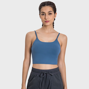 Short de yoga et soutien-gorge de sport pour femme, bleu marine, à bretelles convertibles, col en V, taille mi-haute, sans couture, respirant, avec logo frontal - Product Image 4