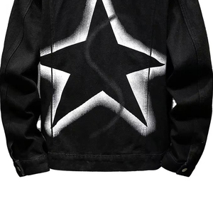 Chaqueta de Mezclilla Negra para Hombre, Estampado de Estrellas Blancas, Corte Regular, Estilo Casual, Cierre de Botones, Patrón Sólido, Tejido Transpirable, Ropa de Invierno - Product Image 3