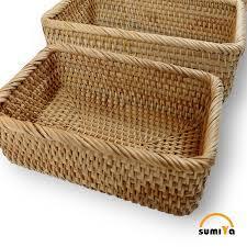 HIGH QUALITY Vietnam Manufacturer Handwoven Natural Rattan Tray Set Eco-Friendly Round Rectangular Serving <b>Basket</b> - Product Image 3