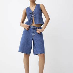 Shorts en jean droits taille haute style américain pour femme – Décontracté et de qualité supérieure pour l'été - Product Image 5