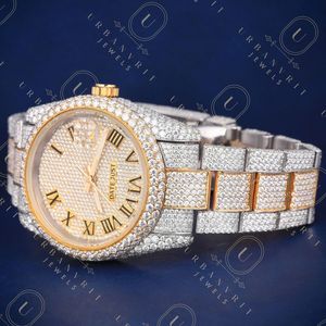 Montre mécanique personnalisée, diamant moissanite taille ronde, acier inoxydable, analogique, automatique, artisanale, bijoux sertis de pierres - Product Image 5