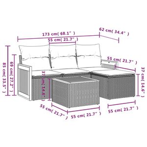 Ensemble de canapé de patio en polyrotin noir 5 pièces avec coussins pour usage extérieur - Product Image 3