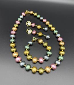 Collar, Pulsera y Pendientes Victorianos de Plata de Ley con Perlas de Concha Multicolor, Joyería Hecha a Mano, Regalo Elegante y a la Moda - Product Image 3