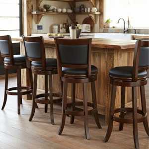 Solid Wood <b>Bar</b> <b>Stool</b> Swivel Counter Chair Upholstered Seat and <b>Backrest</b> PU Leather for Kitchen Cafe Restaurant - Product Image 6
