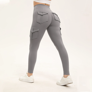 Leggings Deportivos de Cintura Alta para Mujer, Color Sólido, con Bolsillos Prácticos, Elásticos, para Yoga, Fitness y Deportes al Aire Libre, Estilo Cargo - Product Image 3