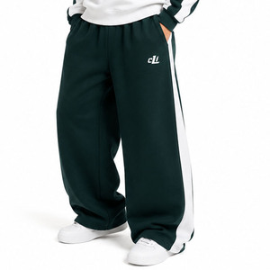 Conjunto de Sudadera Oversize de Felpa de Algodón Grueso con Cuello Redondo y Pantalones Jogger Anchos Holgados, Estilo Urbano, con Paneles de Contraste Personalizados - Product Image 4