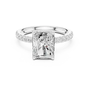 Bague de fiançailles unisexe exquise avec un diamant de laboratoire taille radiant de deux carats, or massif 18 carats, halo caché, bijou. - Product Image 3