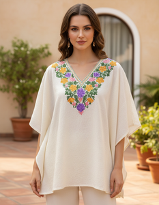 Cotton Crush Kashmiri Aari work <b>Kaftan</b> <b>Tops</b> - Product Image 4