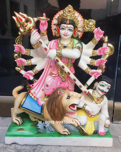 Beautiful Handmade White Marble Goddess Durga Maa Sitting on Lion <b>Religious</b> <b>Statue</b> for Worship Home Office Purpose Supplier - Product Image 4