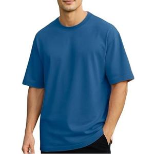 Camiseta Vintage Lisa para Hombre, Estilo Oversize con Hombros Caídos, Ropa de Verano para Hombre, Camisetas Azules Transpirables Estilo Hip Hop - Product Image 5