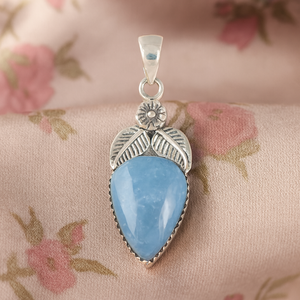 <b>Top</b> Quality 925 Sterling Silver Blue Angelite Arrowhead Pendant Necklace <b>Rose</b> Gold Yellow Gold Plated Floral Vintage Charm Women - Product Image 4