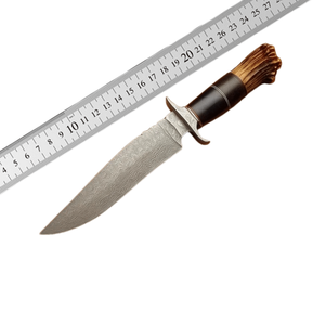 Couteau Bowie à pointe clip en acier inoxydable Damas, fait main sur mesure, à lame fixe, pour camping et utilisation extérieure, avec manche en bois de cerf et étui en cuir, OEM - Product Image 6