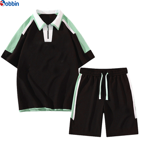 Conjunto Corto Personalizado para Hombre, Estilo Deportivo Casual Juvenil, Camiseta con Solapa de Manga Corta, Traje Deportivo, Conjunto para Correr, Media Manga, Tejido Terry - Product Image 2
