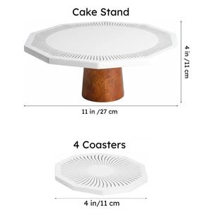 Acacia Wood & <b>Marble</b> Round <b>Cake</b> <b>Stand</b> for Bakery and Events Non-Toxic Hand Wash Only Party Wedding Bakeries by Curio Craft - Product Image 2