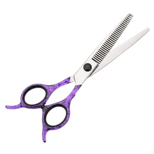 Ciseaux à effiler les cheveux professionnels avec logo personnalisé, motif violet, manche en plastique, outils de coiffure pour salon de coiffure - Product Image 1