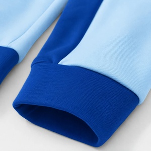 Unisex Blau Bedruckter Farbblockierender Kapuzen-Trainingsanzug Sportlich Leichtgewichtig Vollärmelig mit Kordelzug Lässige Herbstkleidung Normale Passform - Product Image 5