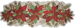Hand Beaded <b>Table</b> Runner: <b>White</b> Glass Beads, Holiday Centerpiece Elegant Poinsettia - Product Image 5