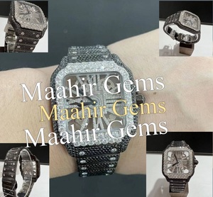 Mens Square Stainless Steel Moissanite <b>Watch</b> Glass Dial <b>Black</b> Iced Luxury Custom Automatic Movement 10 Bar Water Resistant - Product Image 5