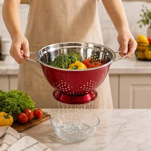 Stainless Steel Colander with Handles Cherry Silver Kitchen Strainer Basket for Washing Fruits <b>Vegetables</b> Pasta Rice Serveware - Product Image 2