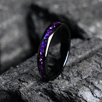 Bague en tungstène noir POYA 8 mm avec incrustation de pierre d'alexandrite violette épaisse pour homme et femme, mariage, fiançailles