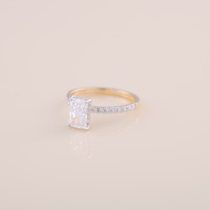 IGI Certified Radiant Cut Diamond Engagement - Wedding Ring with Pavé Band in <b>Solid</b> 925 Sterling <b>Silver</b> - Product Image 2