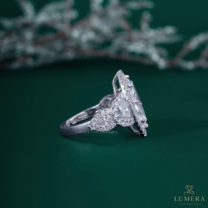 Marquise Cut Lab Grown Diamond Halo Engagement <b>Ring</b> 18K White Gold Three Stone Half <b>Moon</b> Side Diamonds Bridal <b>Ring</b> for Women - Product Image 5
