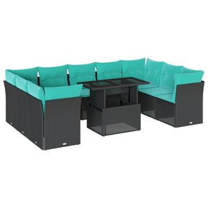 Ensemble de canapés de jardin en polyrotin noir, 10 pièces avec coussins, meubles d'extérieur, style contemporain - Product Image 2