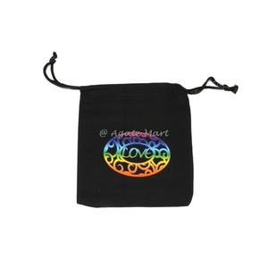 Sac en toile de jute réutilisable écologique recyclé personnalisé cadeau Love imprimé en coton noir à cordon - Product Image 1