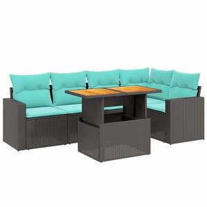 ชุดโซฟาลานบ้านหวายโพลีสีดำ 6 ชิ้นพร้อมชุดเบาะรองนั่งในสวน - Product Image 2