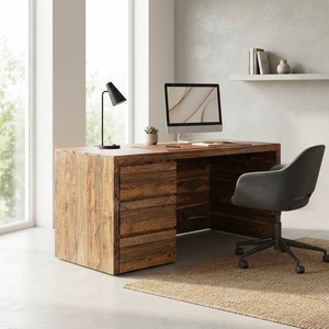Premium wooden cube office <b>desk</b> executive computer writing table <b>study</b> <b>desk</b> solid teak wood storage drawers workspace decor unit - Product Image 2