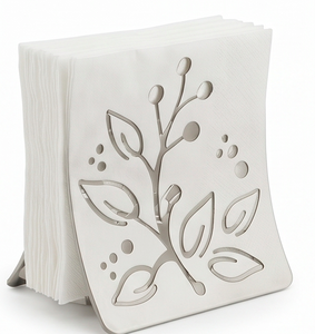 Porte-serviettes en acier inoxydable en forme de feuille avec finition argentée, idéal pour les mariages, les hôtels et les accessoires de table - Product Image 1