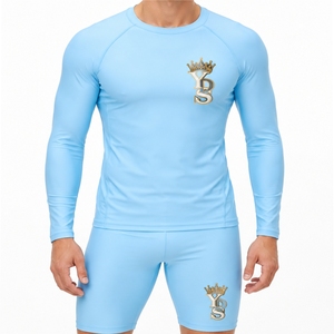 Custom Men <b>Long</b> <b>Sleeve</b> Shorts <b>Swimsuit</b> Embroidered Logo Quick Dry Stretch Fabric Eco-Friendly Anti-Bacterial Athletic Comfort - Product Image 1