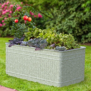 Manufacturer Handcrafted Large <b>Rectangle</b> Galvanized Iron Planter Vintage Raised Trough Ribbed Design Home Gardening Decoration - Product Image 1