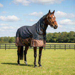 Two Tone Horse Turnout <b>Rug</b> with Star Chem Pattern Full Neck Cover <b>Waterproof</b> <b>Outdoor</b> Blanket Adjustable Straps - Product Image 2