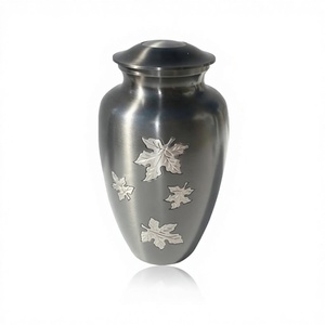 Finest Quality Engraved Pewter Leaf Black Brass Cremation Memorial Urns for Human Ashes With Free Velvet <b>Bag</b> - Product Image 1